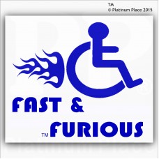 Funny Joke-Fast and Furious-EXTERNAL BLUE ON WHITE-Disabled Car,Van Sticker-Disability Mobility Sign Outside Window Sticker for Truck,Vehicle,Self Adhesive Vinyl Sign Handicapped Logo